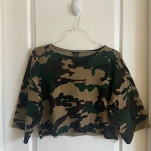 Forever 21 Boxy Oversized Camo Cropped Long Sleeve Top